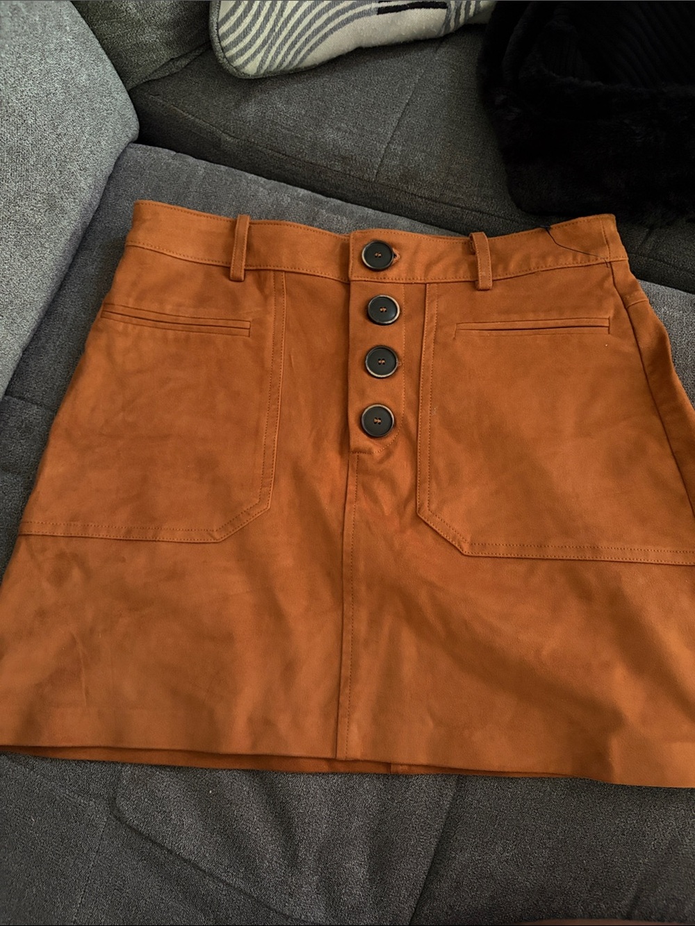 Zara Button-Front Mini Skirt in Rust Orange